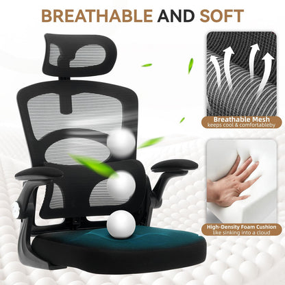 Ergonomische Bureaustoel – Bureaustoel Met Hoge Rugleuning – Draaistoel – Gamingstoel – Computestoel – Ademend Mesh – Verstelbare Hoofdsteun – Stabiel Metalen Frame