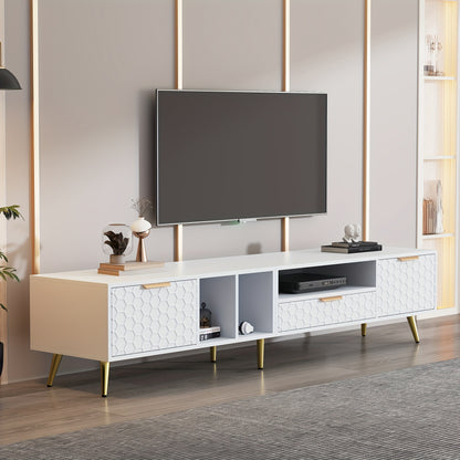 Tv-kast – TV Meubel – Media Kast – Entertainment Meubel – Luxe Verticale Kast – Geschikt voor TV’s tot 80 inch – Mat Wit Met Honeycomb Design