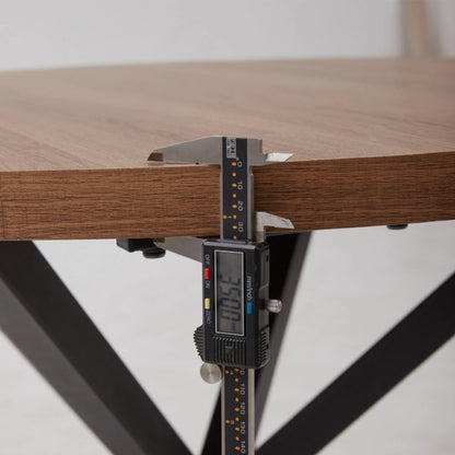 Eettafel – Rond Tafeltje – Keukentafel – Woonkamertafel – Bijzettafel – 100 cm Diameter – Donker Houten Blad – Zwart Metalen Onderstel