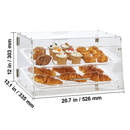 Displaycase Acryl – Gebaksvitrine – Snoepdispenser – Brooddisplay – Donutvitrine – 2 Etages Met Verwijderbare Trays – Roestvrijstalen Handgrepen