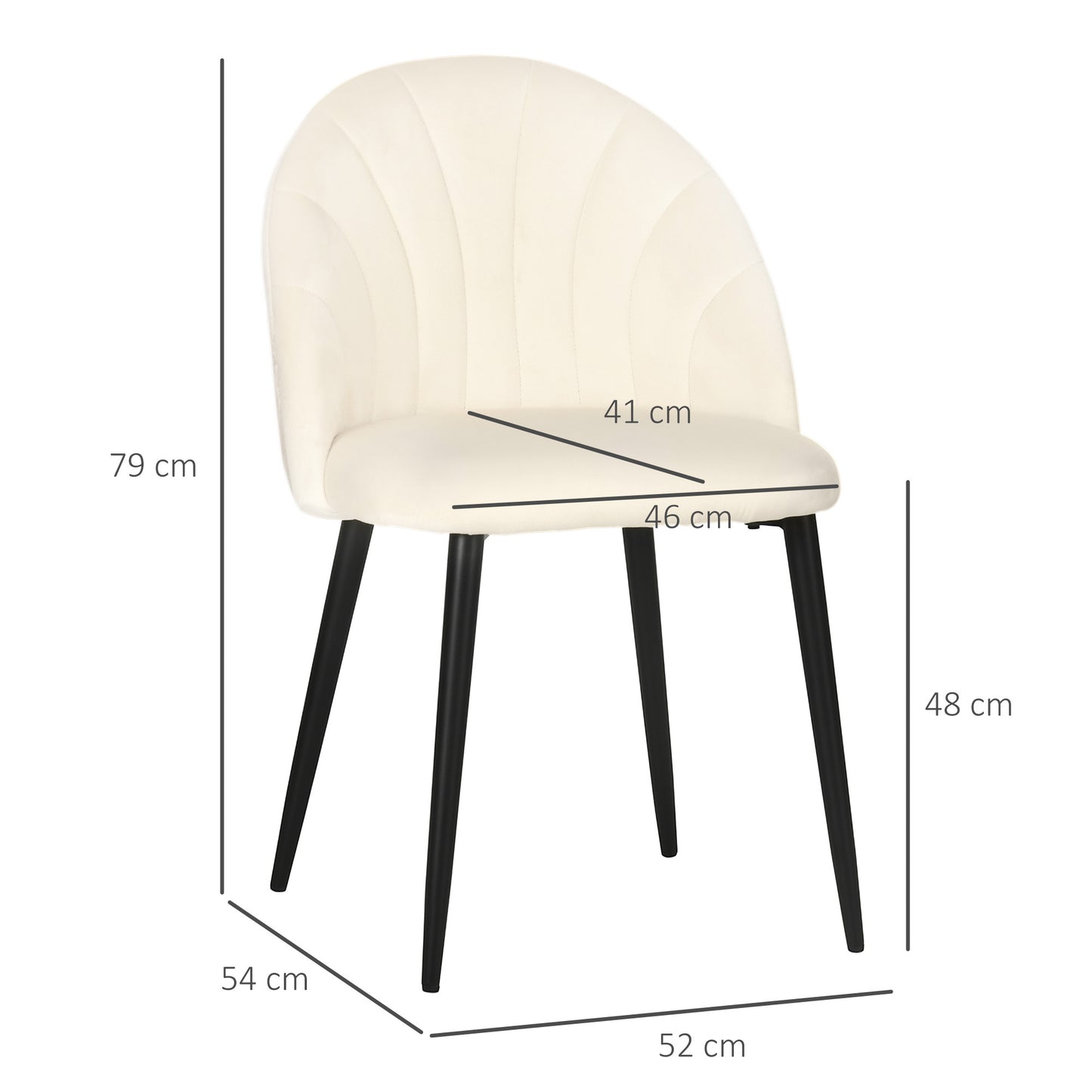 Eetkamerstoelen – Stoelen – Keukenstoelen – Fluwelen Stoelen – Scandinavische Stoelen – Set Van 2 – Crème Fluweel Bekleding – Zwart Metalen Onderstel