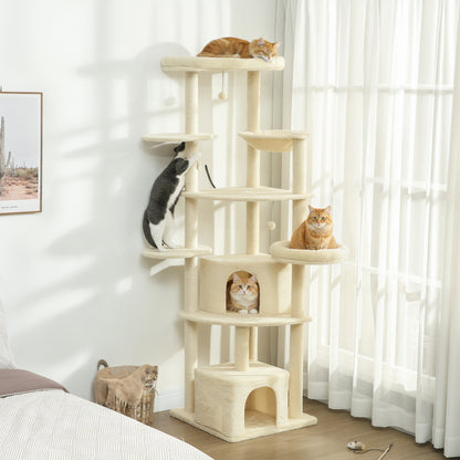 Krabpaal – Krabpaal Voor Katten – Krabmeubel – Kattenboom – Speelpaal Kat – Beige – 2 Meter Hoog – Stevige Constructie Met Kantelbeveiliging