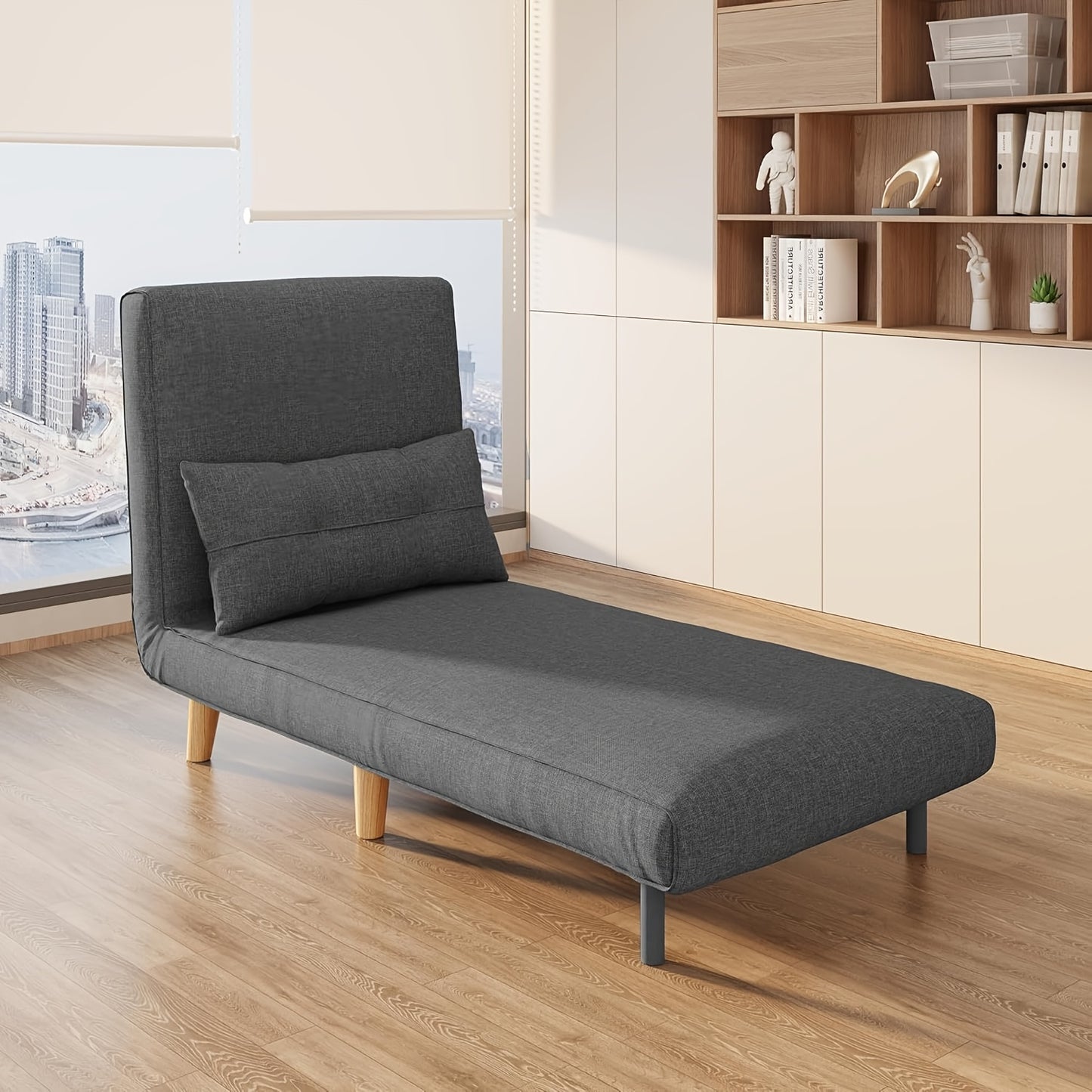 Slaapbank – Bedbank – Relaxfauteuil – Slaapstoel – Logeerbed – 3-in-1 Multifunctioneel – Verstelbare Rugleuning – Donkergrijs Met Kussens