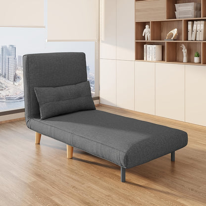 Slaapbank – Bedbank – Relaxfauteuil – Slaapstoel – Logeerbed – 3-in-1 Multifunctioneel – Verstelbare Rugleuning – Donkergrijs Met Kussens
