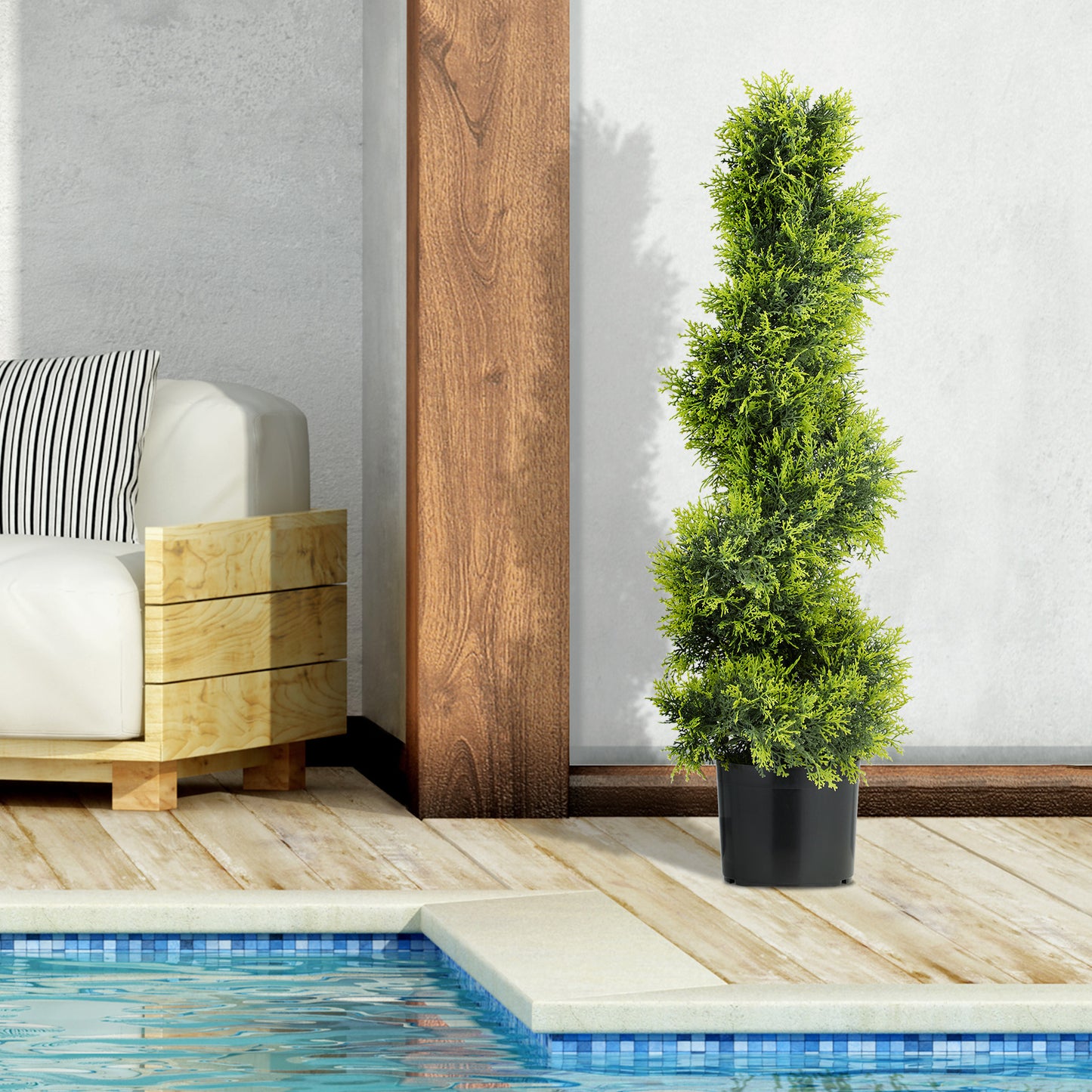 Kunstcipres – Kunstplant – Nepplant – Kunstboom – Groene Plant – Onderhoudsvrij – 90 cm Hoog – Spiraalvormige Kunstplant in Pot