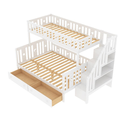 Hoogslaper – Stapelbed – Kinderbed – Mezzaninebed – Halfhoogslaper – Stabiele Trap – 2 Grote Lade Opbergruimtes – 90x200 & 140x200 cm – Wit Modern Design
