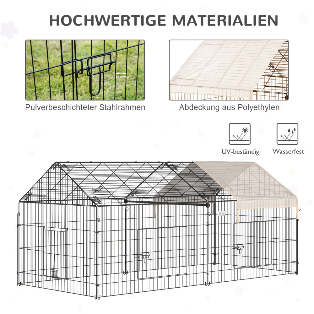 Buitenren Konijnenren Knaagdierren Dierenren Kippenren – Zwart – Weerbestendig Staal – 220x103x103 cm – Met Zonwering