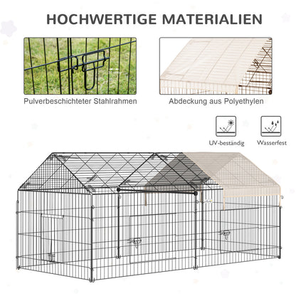 Buitenren Konijnenren Knaagdierren Dierenren Kippenren – Zwart – Weerbestendig Staal – 220x103x103 cm – Met Zonwering