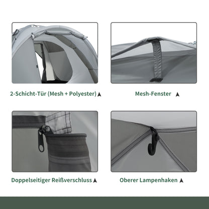 Kampeertent – Koepeltent – Outdoor Tent – Bivak Tent – Grijze Tent – Voor 2-3 Personen – Lichtgewicht Bamboevezel – Ventilerende Gaa Ramen