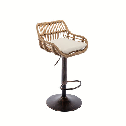 Modern Bar Stool Set with 2 Adjustable Seats And Footrest for Kitchen, Dining Room (Beige)