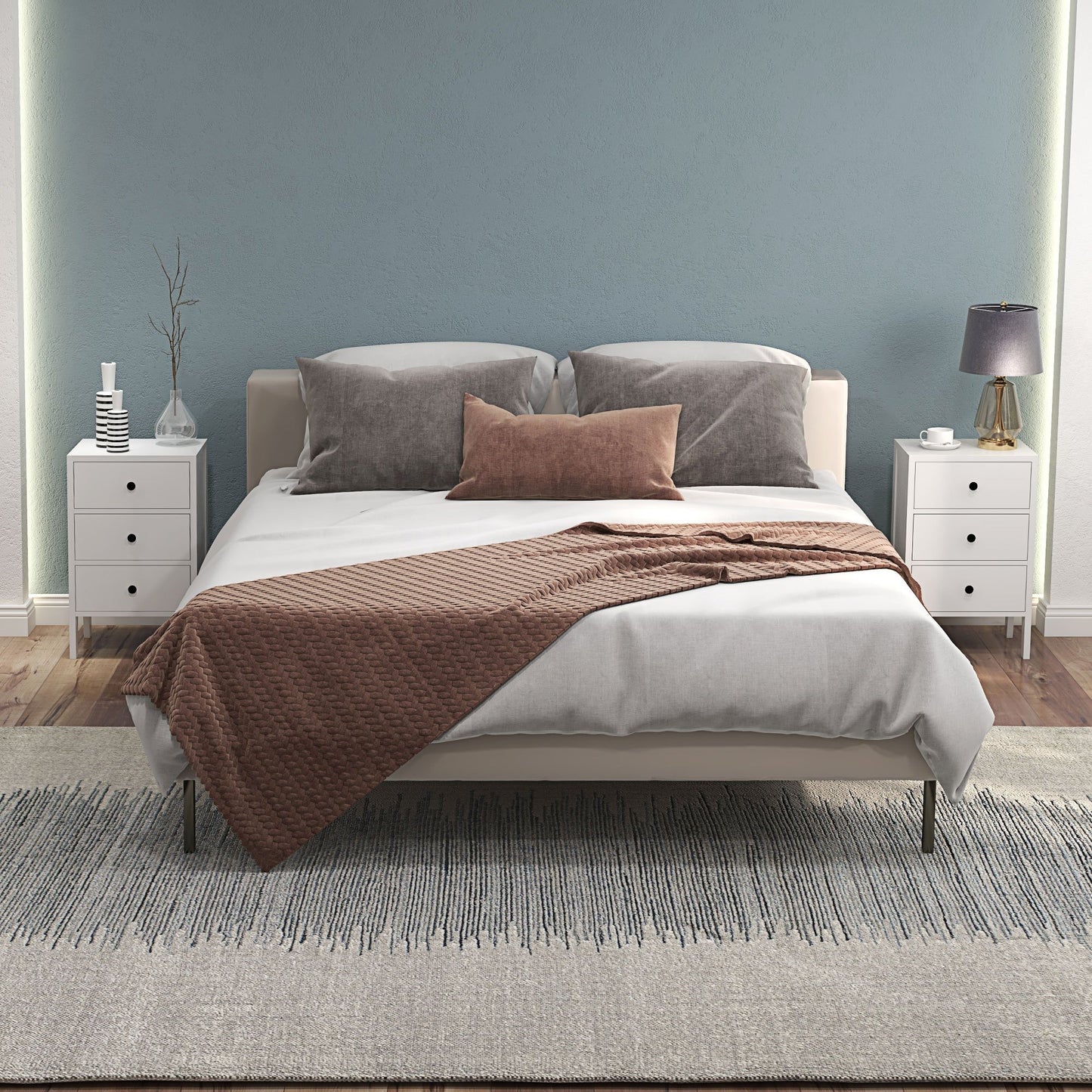 Nachtkastje – Bedtafel – Bijzettafel – Nachtkast – Dressoir – 2 Stuks Met 3 Lades – Wit Hout – Compact 40x30x64 cm