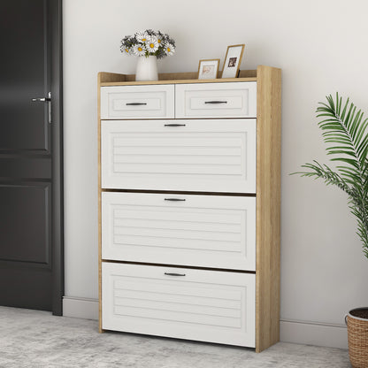 Schoenenkast – Schoenenrek – Schoenopberger – Schoenenmeubel – Schoenendisplay – Draaibare Vakken – 3 Flappen + 2 Laden – Wit Hout – Compact 80x23,5x125 cm