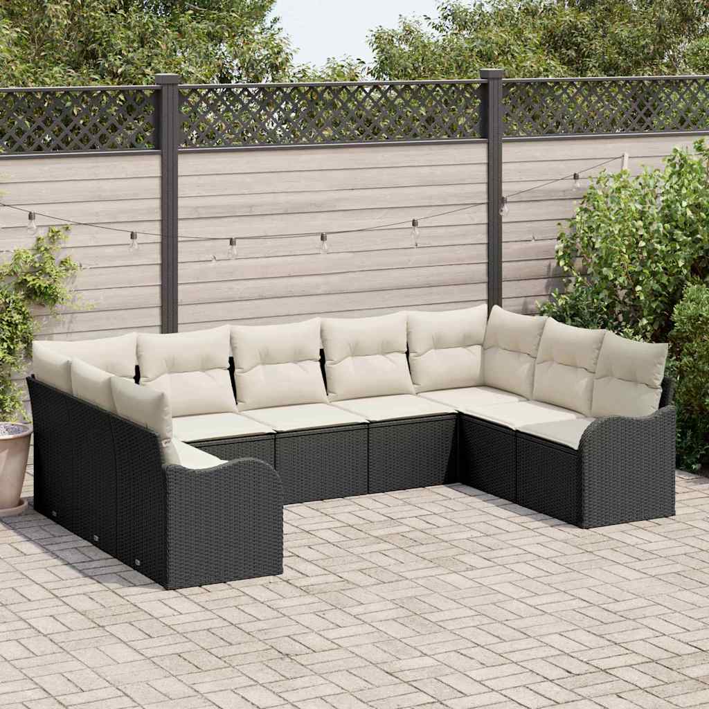 Modulaire Loungeset Tuinbank Loungehoek Tuinmeubel Zithoek – Zwart Frame Crèmekleurige Kussens – Handgevlochten Rattan – Verstelbare Poten Voor Stabiliteit