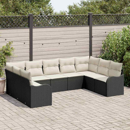 Modulaire Loungeset Tuinbank Loungehoek Tuinmeubel Zithoek – Zwart Frame Crèmekleurige Kussens – Handgevlochten Rattan – Verstelbare Poten Voor Stabiliteit