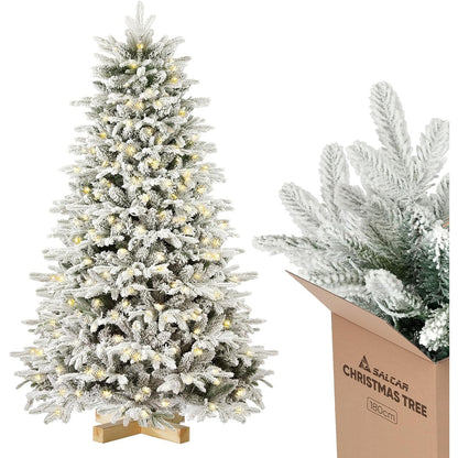 SALCAR Artificial Christmas Tree With, Snow Artificial Fir Tree, Gloves, Wooden Stand