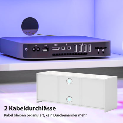 Tv-meubel – TV-kast – Media-meubel – Dressoir – Lowboard – Wit Spaanplaat – LED-verlichting – Glazen Plank – 2 Deuren – Kabeldoorvoer