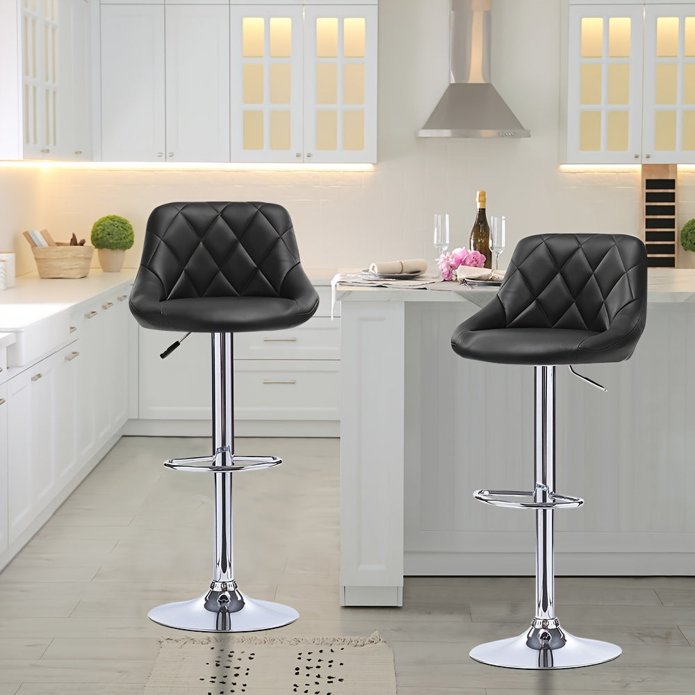 Barstoel – Barkruk – Keukenstoel – Hoogstoel – Draaistoel – Verstelbaar 55-75 cm – Zwart PU Leer – Ergonomisch Wingback Design Met Voetsteun