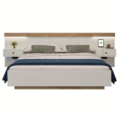 With 2 Bedside Tables And Double Bed System 180 X 200 Cm, Bedroom Set - 205x284x90.5 Cm (L/W/H), (excluding Mattress)