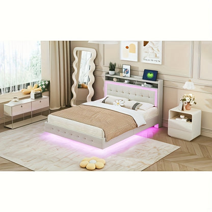 Bedframe – Bed – Tweepersoonsbed – Platformbed – Opbergbed – Modern Minimalistisch Bamboe – Ruimtebesparend – Geen Montage – Beige