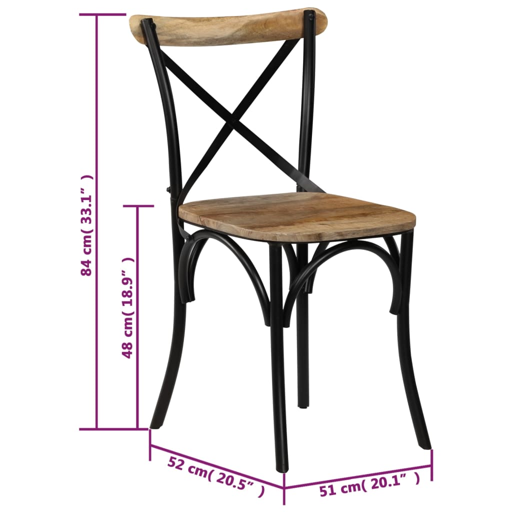 Eetkamerstoel – Keukenstoel – Stoel – Draaistoel – Kuipstoel – Massief Mangohout – Zwart Stalen Frame – Duurzaam Stevig Design