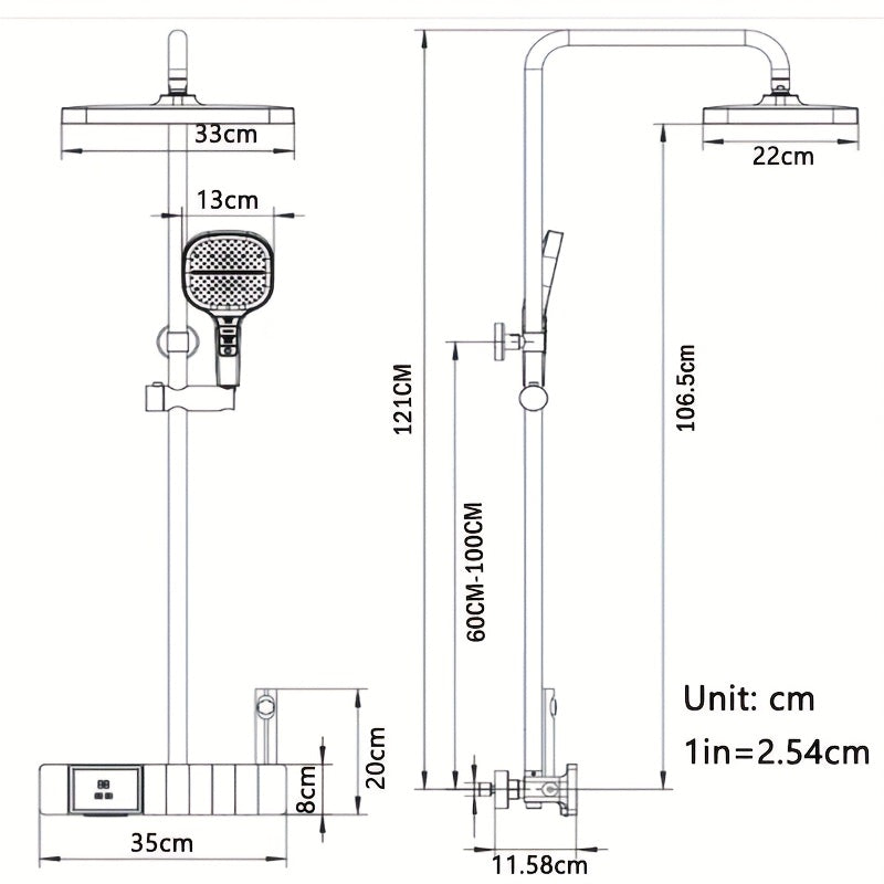 Douchekop – Handdouche – Regendouche – Digitale Douche – Doucheset – 5 Waterstraalstanden – Hydroelectrische Stroomvoorziening – Koper – Ambient Verlichting – Groot Display – Donkergrijs