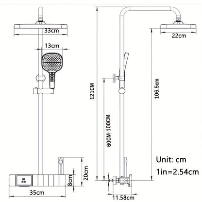 Douchekop – Handdouche – Regendouche – Digitale Douche – Doucheset – 5 Waterstraalstanden – Hydroelectrische Stroomvoorziening – Koper – Ambient Verlichting – Groot Display – Donkergrijs
