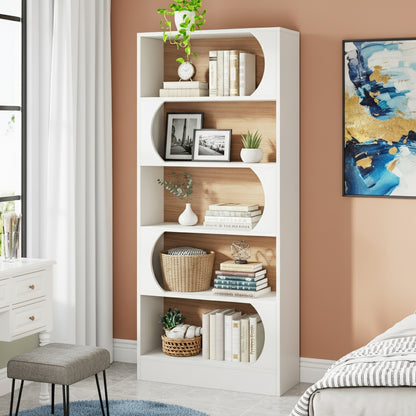 Boekenplank – Boekenkast – Boekrek – Opbergkast – Open Kast – 6-Laags – Wit – Modern Boogontwerp – Stevig Hardhout – Eenvoudige Montage