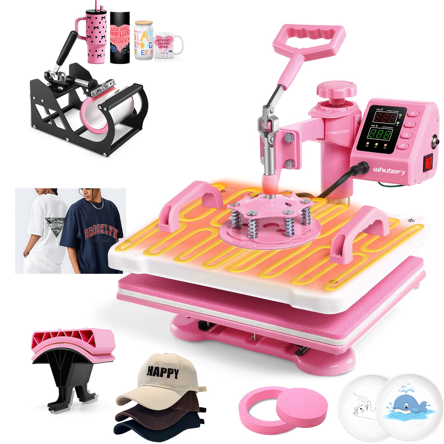 Transferpers – Hittepers – Heat Press – Warmte Pers – Drukpers – 8-in-1 Multifunctioneel – 38,1x38,1 cm Werkoppervlak – 360° Zwenkbare Arm