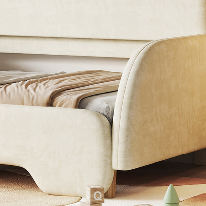 Berenbed – Berenbedbank – Kinderbed – Slaapbank – Uitschuifbed – Beige Kleur – Zachte Beschermranden – Duurzaam Bamboe Materiaal