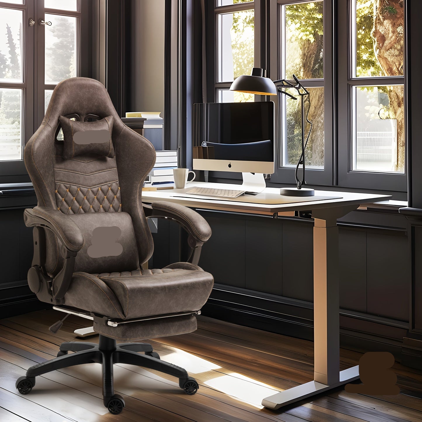 Gaming Stoel – Bureaustoel – Werkstoel – Draaistoel – Retro Stoel – Verstelbare Zithoogte – Kunstleder Bekleding - Bruin