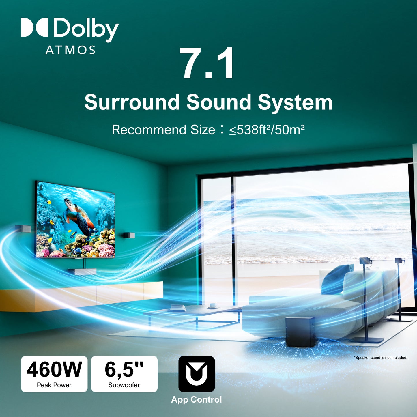 Home Cinema Set – Thuisbioscoop Systeem – Surround Geluidssysteem – Draadloos Speakersysteem – Soundbar Set – 7.1 Dolby Atmos – 6,5 Inch Draadloze Subwoofer – 460W Krachtig Geluid
