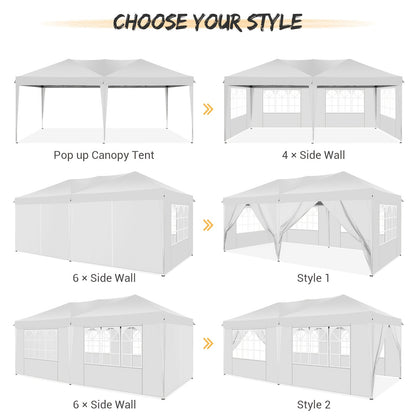 Partytent – Tuintent – Feesttent – Paviljoen – Zonnescherm – 3x6m – Pop-Up Met 6 Afneembare Zijwanden – Waterdicht Polyester