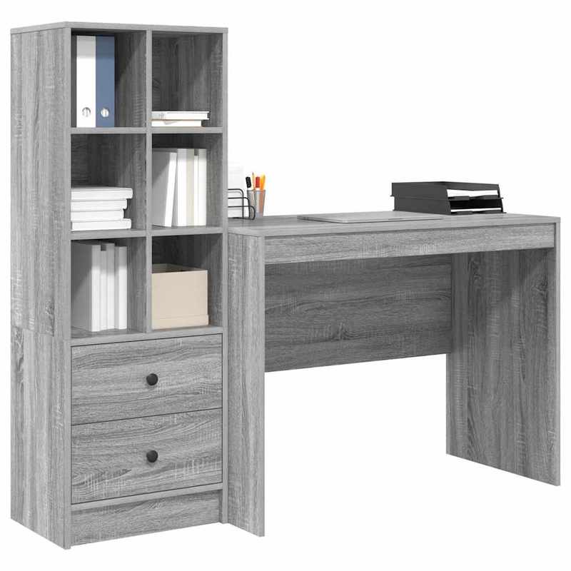 Bureau – Bureautafel – Computerbureau – Schrijftafel – Werktafel – Grijs – Eikenhout – 100 x 50 x 76 cm – Met Opberglades – Stevig En Stijlvol Design
