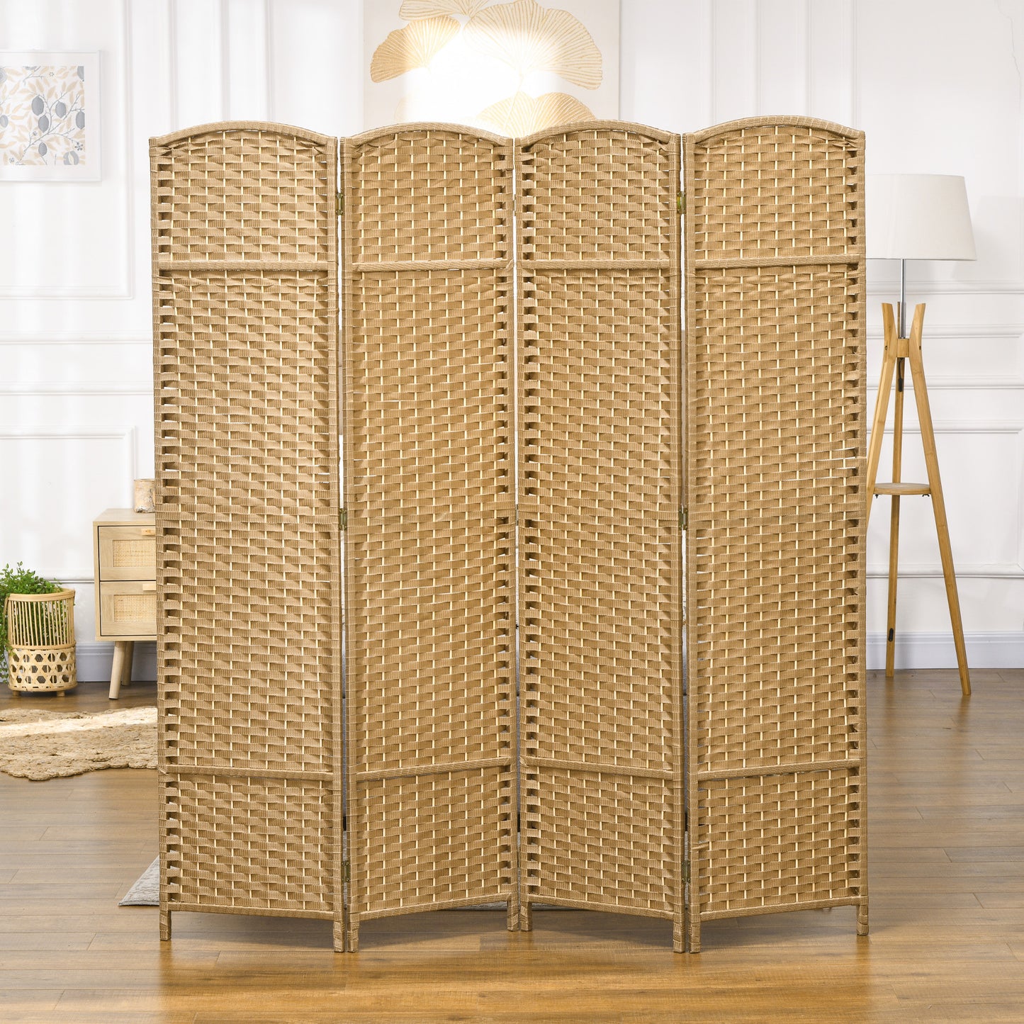 Kamerverdelers – Kamerscherm – Privacywand – Ruimteverdeler – Scheidingswand – Natuurlijk Hout – 4-delig – Opvouwbaar Design