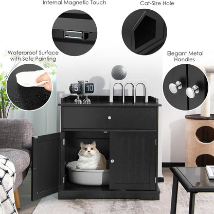 Kattenbakomkasting – Kattenbakkast – Kattenhuisje – Kattenbakmeubel – Kattenbakafdekking – Zwart – Moderne Opberglade – Duurzaam MDF