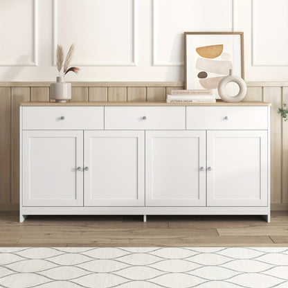 Sideboard, Sideboard, Organiser, Four Doors with Three Drawers, for Living And Dining Room. White, 160*37*75 Cm
