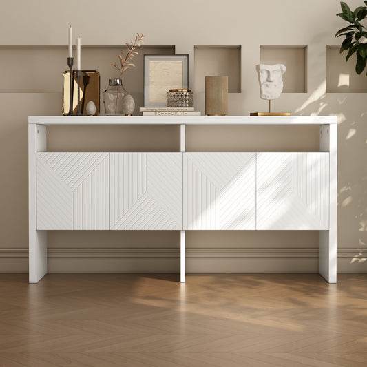 Dressoir – Ladekast – Opbergkast – Buffetkast – Woonkamerkast – Wit Design – 140x75x35 cm – Inclusief 4 Dichte Deuren en 2 Open Vakken