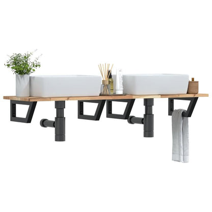 Waskamerspiegelrek – Wandplank – Badkamerplank – Opbergrek – Wandrek – Modern Design – Acaciahout & Stalen Frame – Ruimtebesparend & Eenvoudig Te Monteren