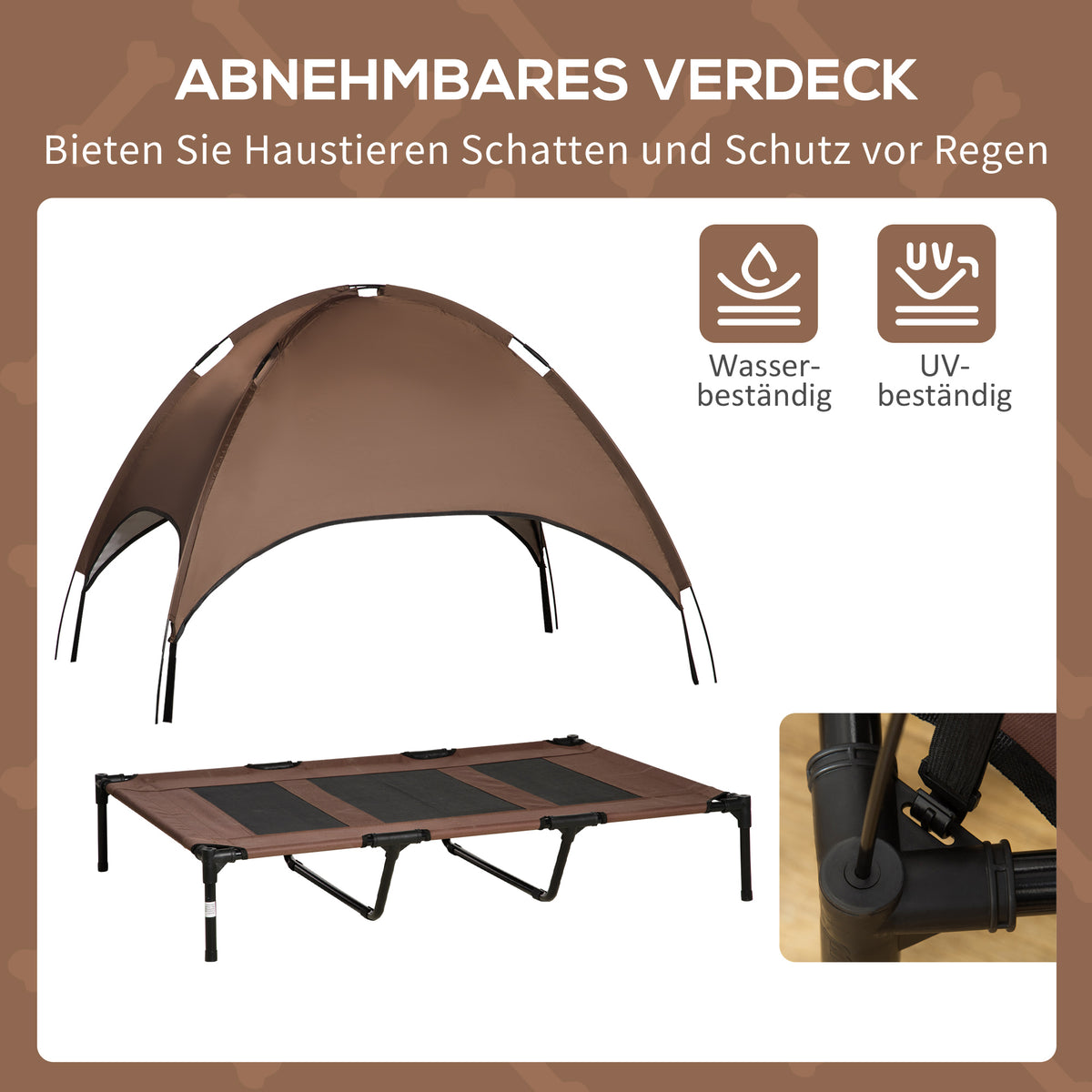 Hondenmand – Hondenbed – Hondenkussen – Buitendogbed – Verhoogde Mand – Met Beschermende Canopy – Ademend Fluweel – Afmeting 122 x 92 x 108 cm