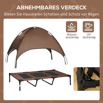Hondenmand – Hondenbed – Hondenkussen – Buitendogbed – Verhoogde Mand – Met Beschermende Canopy – Ademend Fluweel – Afmeting 122 x 92 x 108 cm
