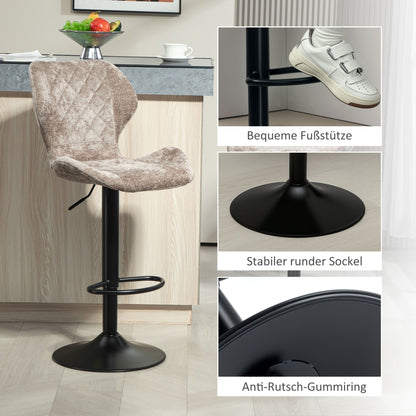 Barkrukken – Barstoelen – Keukenkrukken – Stoelen – Krukjes – Verstelbare Hoogte – 360° Draaibaar – Chenille Bekleding – Stalen Frame – Bruin – Set 2 Stuks