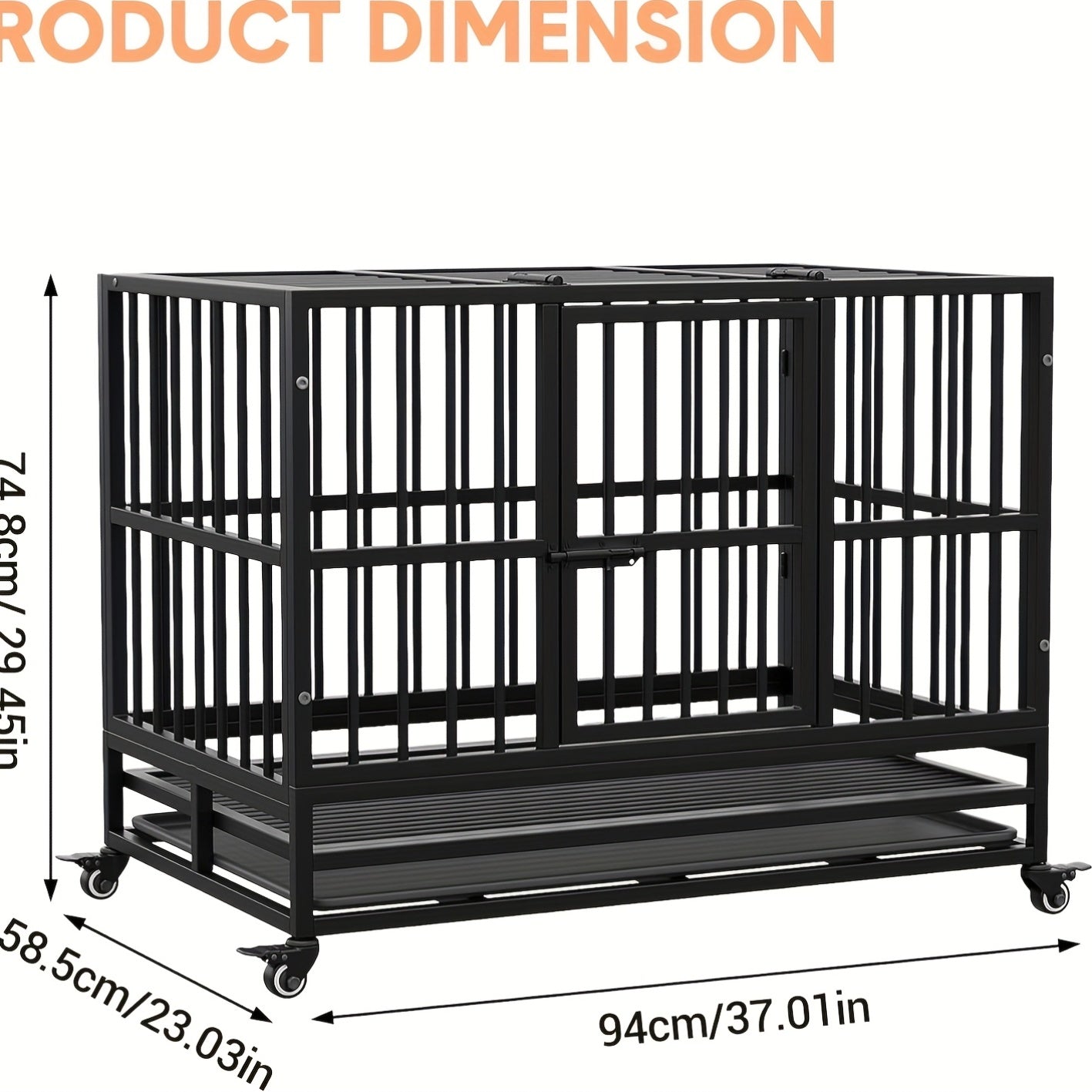 Hondenbench – Hondenkooi – Bench – Huisdierkooi – Transportkooi – Dubbele Deuren – Roestvrij Staal – 94x58x73 cm – Opvouwbaar – 360° Wieltjes – Uitneembare Lade