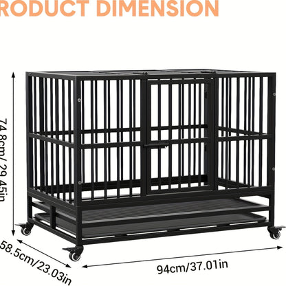 Hondenbench – Hondenkooi – Bench – Huisdierkooi – Transportkooi – Dubbele Deuren – Roestvrij Staal – 94x58x73 cm – Opvouwbaar – 360° Wieltjes – Uitneembare Lade