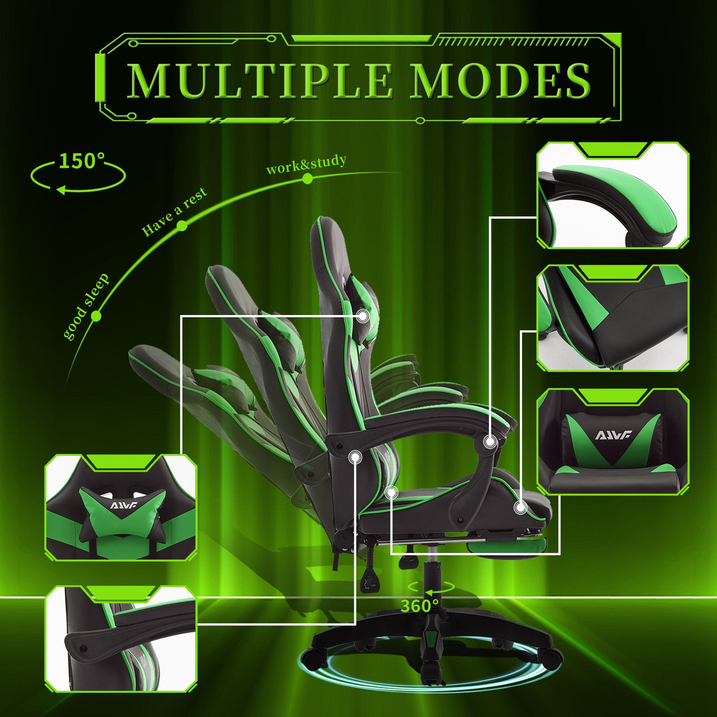 Gaming Chair – Gaming Stoel – Bureaustoel – Gaming Armstoel – Zithoekstoel – Ergonomisch Met Voetensteun – 360° Draaibaar Met Verstelbare Lendensteun