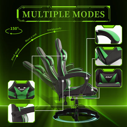 Gaming Chair – Gaming Stoel – Bureaustoel – Gaming Armstoel – Zithoekstoel – Ergonomisch Met Voetensteun – 360° Draaibaar Met Verstelbare Lendensteun