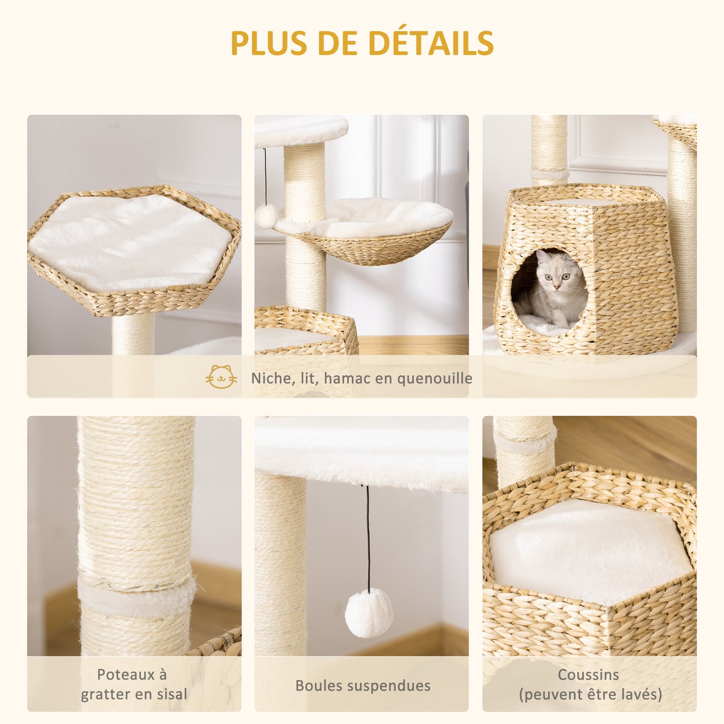 Krabpaal – Kattenboom – Krabmeubel – Kattenhuis – Klimtoren – 119 cm Hoogte – Verstevigde Kolommen & Knusse Niche Met Hangmat