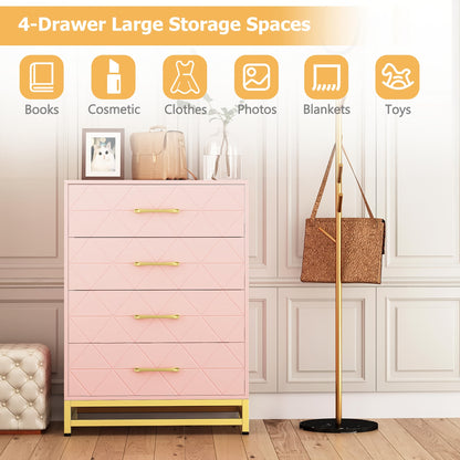 Ladekast – Dresser – Kast – Opbergkast – Ladekastje – Roze met Gouden Accenten – 3,2+ Kubieke Voet Opbergruimte – 68,5 cm Hoog – 2 Laden en 2 Planken – Stevig en Duurzaam – Eenvoudig Zelf Te Monteren