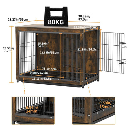 Hondenbench – Hondenkooi – Bench – Hondenhok – Kennel – Dubbele Deuren – Verwijderbare Lade – Stijlvol Metaal & MDF – Ruimtebesparend Meubel – Middelgrote Maat L