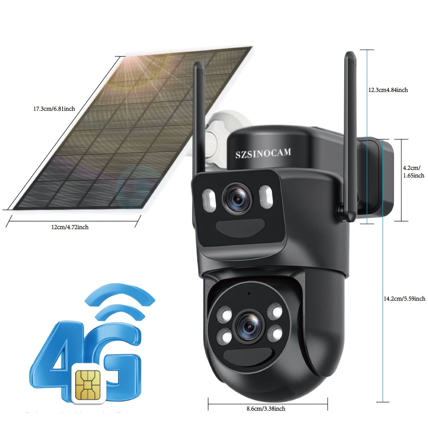 Beveiligingscamera – Bewakingscamera – Camerabewaking – Buitencamera – Draadloze Camera – 3G/4G LTE Verbinding – Zonnepaneel – 2K HD PTZ Nachtzicht – Bewegingsdetectie – Tweerichtingsaudio – SD & Cloud Opslag