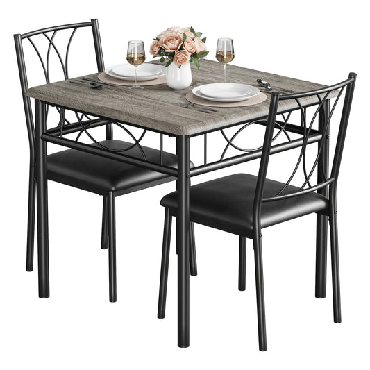 Eettafelset – Eettafel Met Stoelen – Tafel Met Stoelen – Dinerset – Compacte Eettafel – Vierkante Tafel 74x74 cm – Ruimtebesparend Design – Grijze Kleur